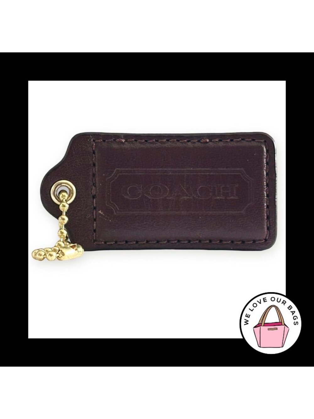 COACH HANG TAG 3" Mahogany Brown Leather Bag Charm Keychain Fob Brass X-Large
